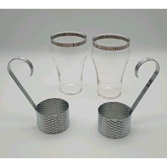 Vtg Federal Soda Fountain Glass Silver Basket Weave Holder Handle Removable - Picture 4 of 4